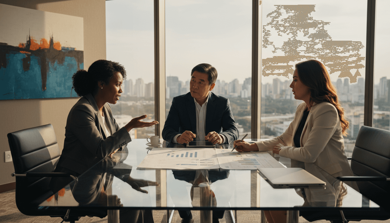 Equipe de liderança em discussão estratégica